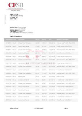 Canada CFSB bank statement, Word and PDF template