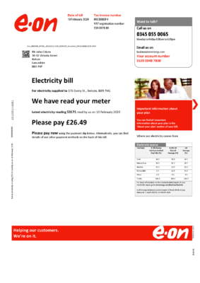 United Kingdom E.ON utility bill template in Word and PDF format, version 3