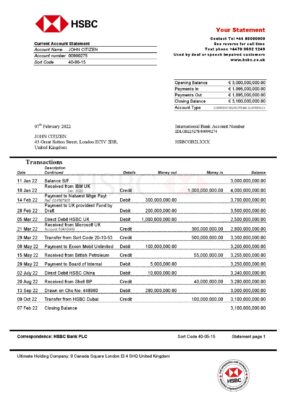 United Kingdom HSBC bank statement Word and PDF template, version 2