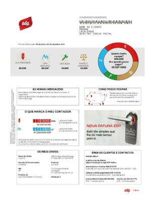 Portugal EDP utility bill template in Word and PDF format, good for address prove