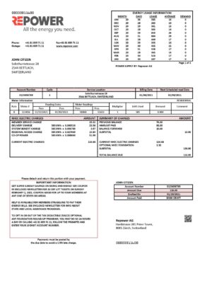 Switzerland Repower AG utility bill template, fully editable in Word and PDF format