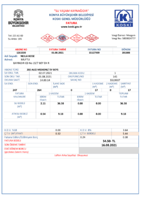 Turkey water utility bill template in Word and PDF format