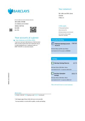 United Kingdom Barclays bank statement template in .xls and .pdf format, version 2
