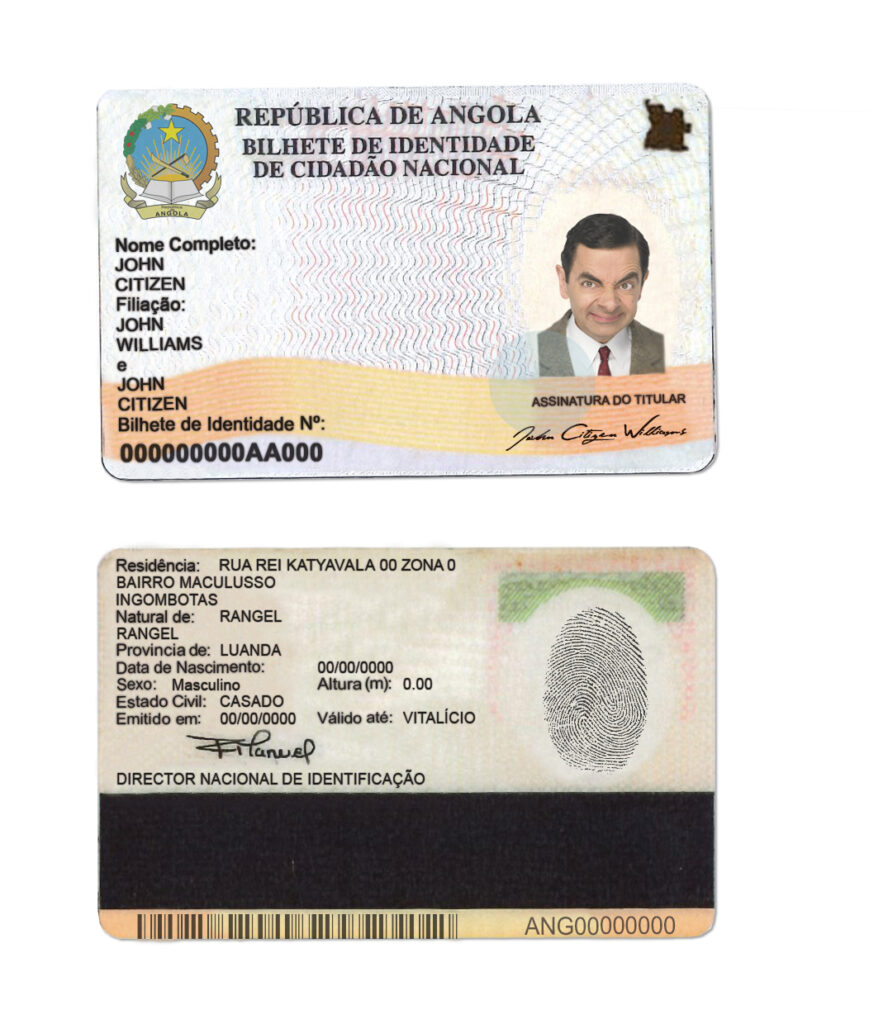 Angola ID card template in PSD format, with fonts