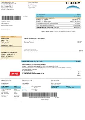 Argentina Telecom utility bill template in .doc and .pdf format fully editable, good for address prove