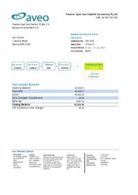 Australia Aveo bank statement template in .xls and .pdf file format