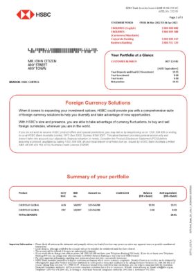 Australia HSBC bank statement, Word and PDF template, 3 pages 1