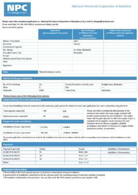 Barbados National Petroleum Corporation of Barbados gas utility bill template in Word and PDF format