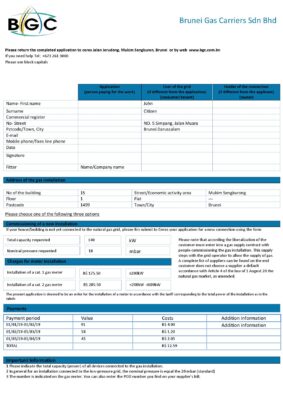 Brunei Gas Carriers gas utility bill template in Word and PDF format