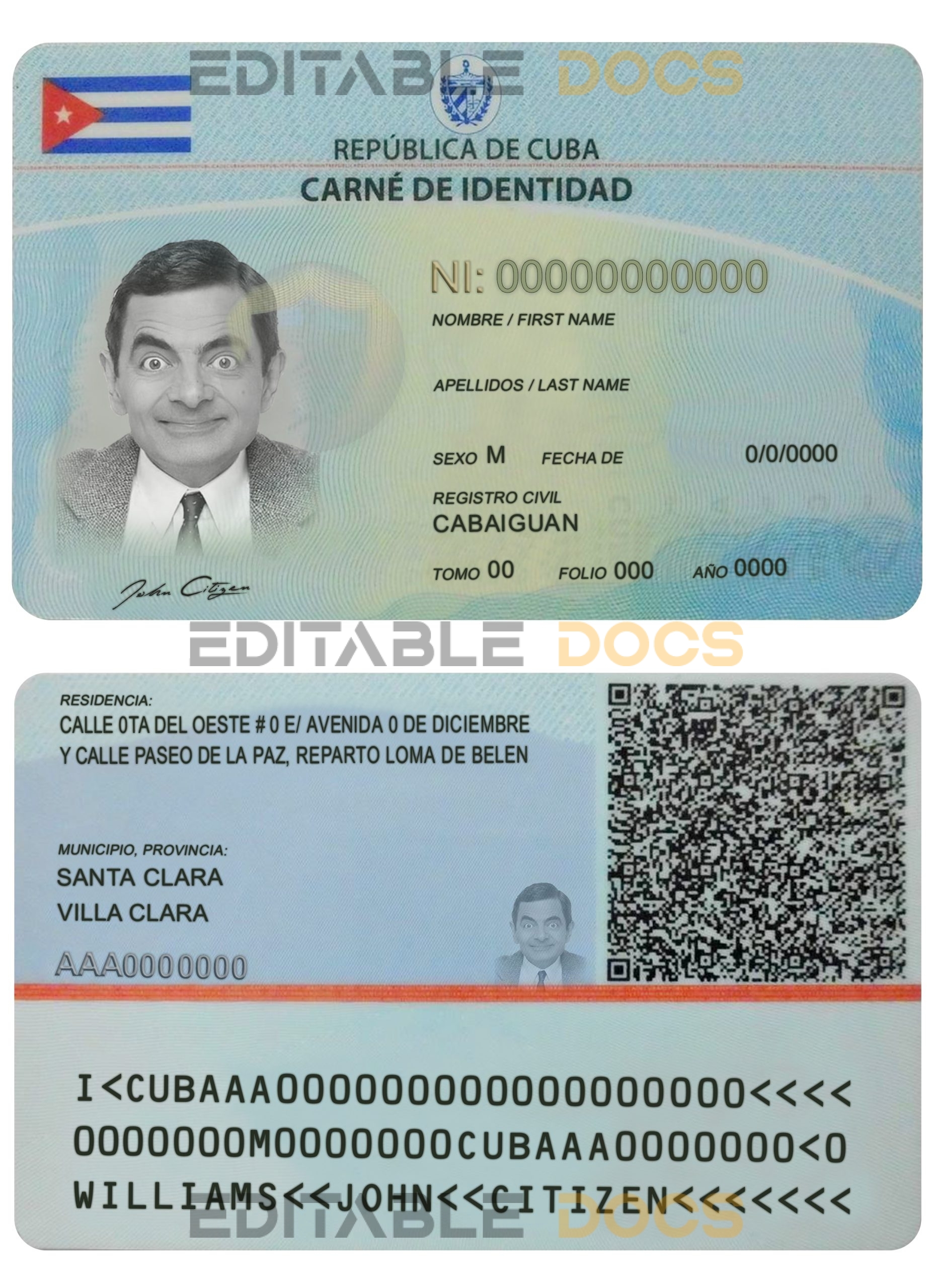 Cuba ID card PSD template, completely editable