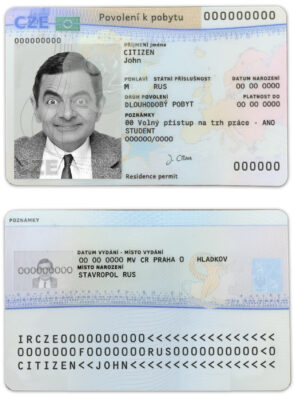 Czech permanent residence card template in PSD format, fully editable (scan + photo look PSD files)