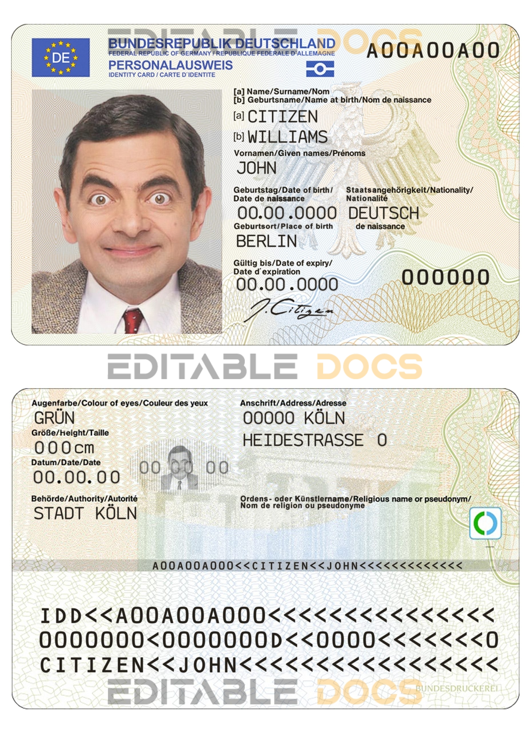 Germany ID template in PSD format, fully editable, with all fonts (2021 – present)