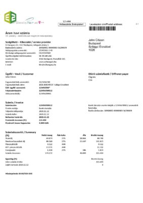 Hungary E2 utility bill template, fully editable in PSD format