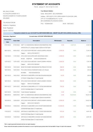 India HDFC bank statement Word and PDF template, 5 pages 1
