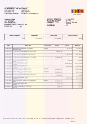 India IDFC bank statement Word and PDF template 2 pages version 2 1