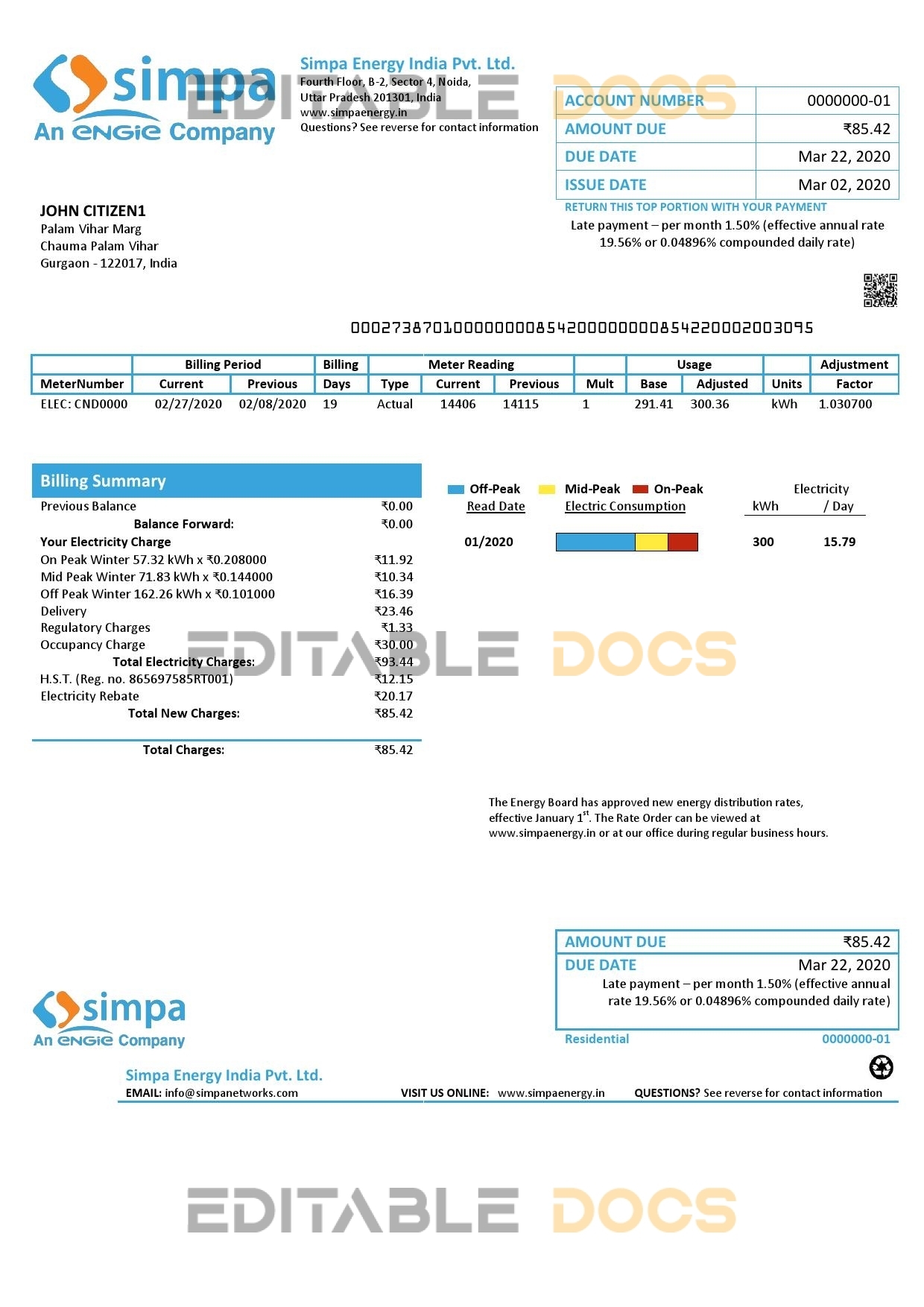 India Simpa Energy India Pvt. Ltd utility bill template in Word and PDF format