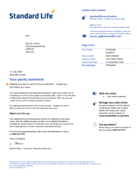United Kingdom Standard Life utility bill template in Word and PDF format