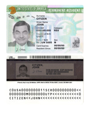 USA green card, permanent residence card template in PSD format, fully editable