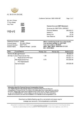 United Kingdom Al Rayan bank statement template in Excel and PDF format