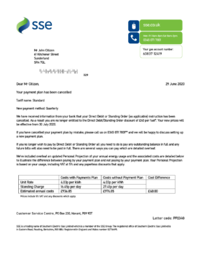 United Kingdom SSE Energy utility bill template in Word and PDF format, version 1