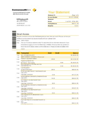 Australia Commonwealth Bank statement template in Excel and PDF format, fully editable