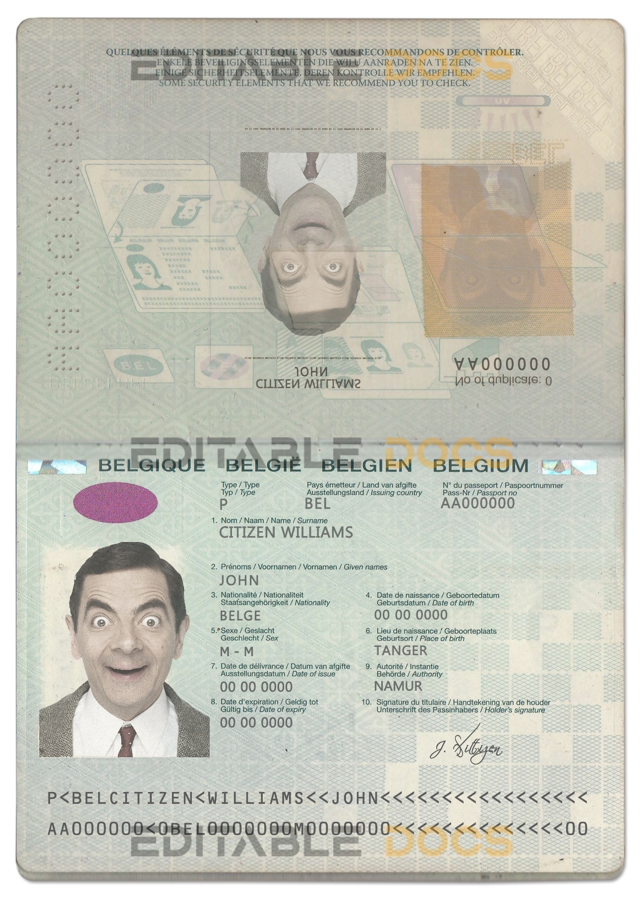Authentic Belgium PSD Passport Template (2014-2017)