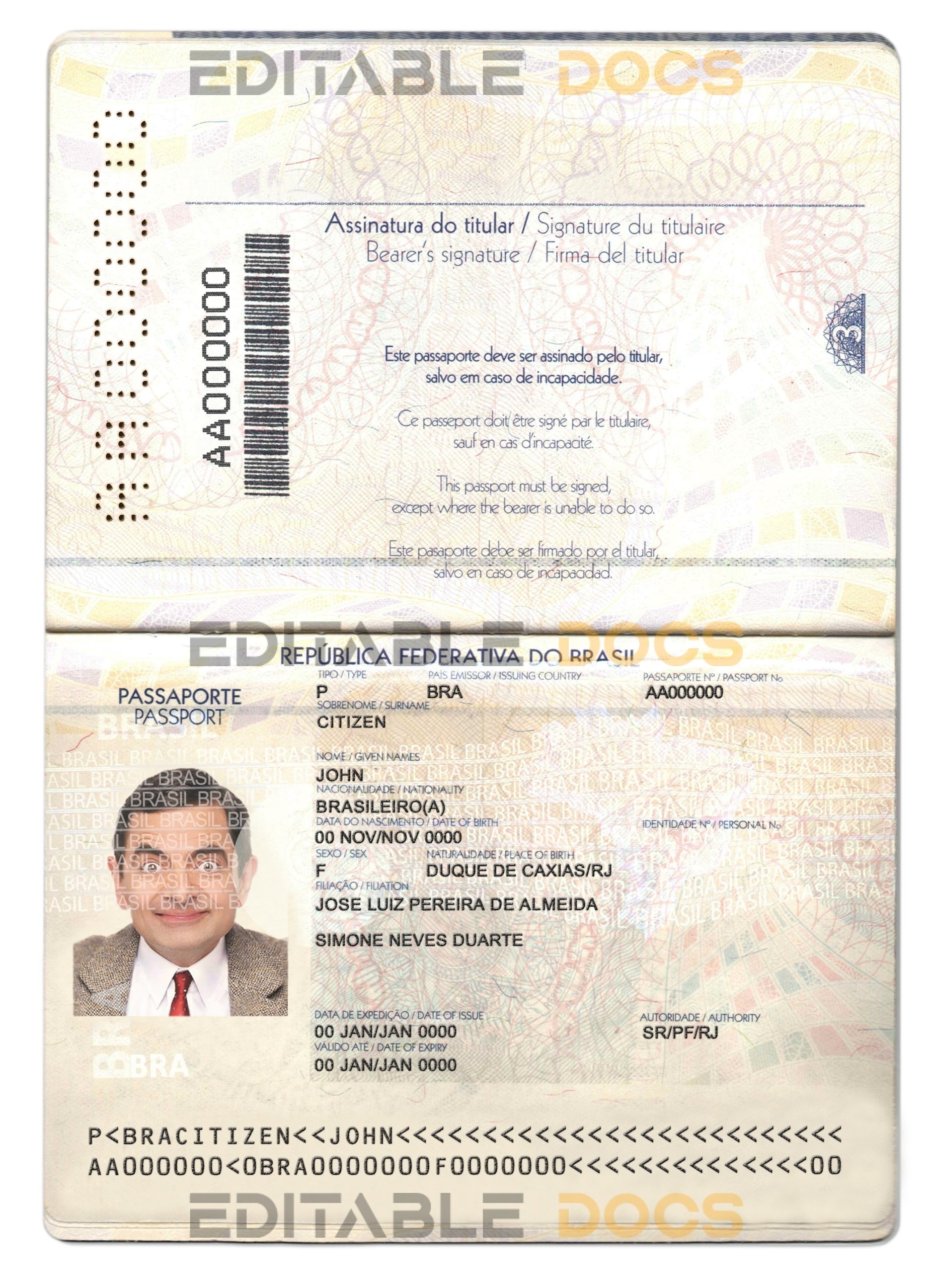 Authentic Brazil PSD Passport Template (2019 – present)