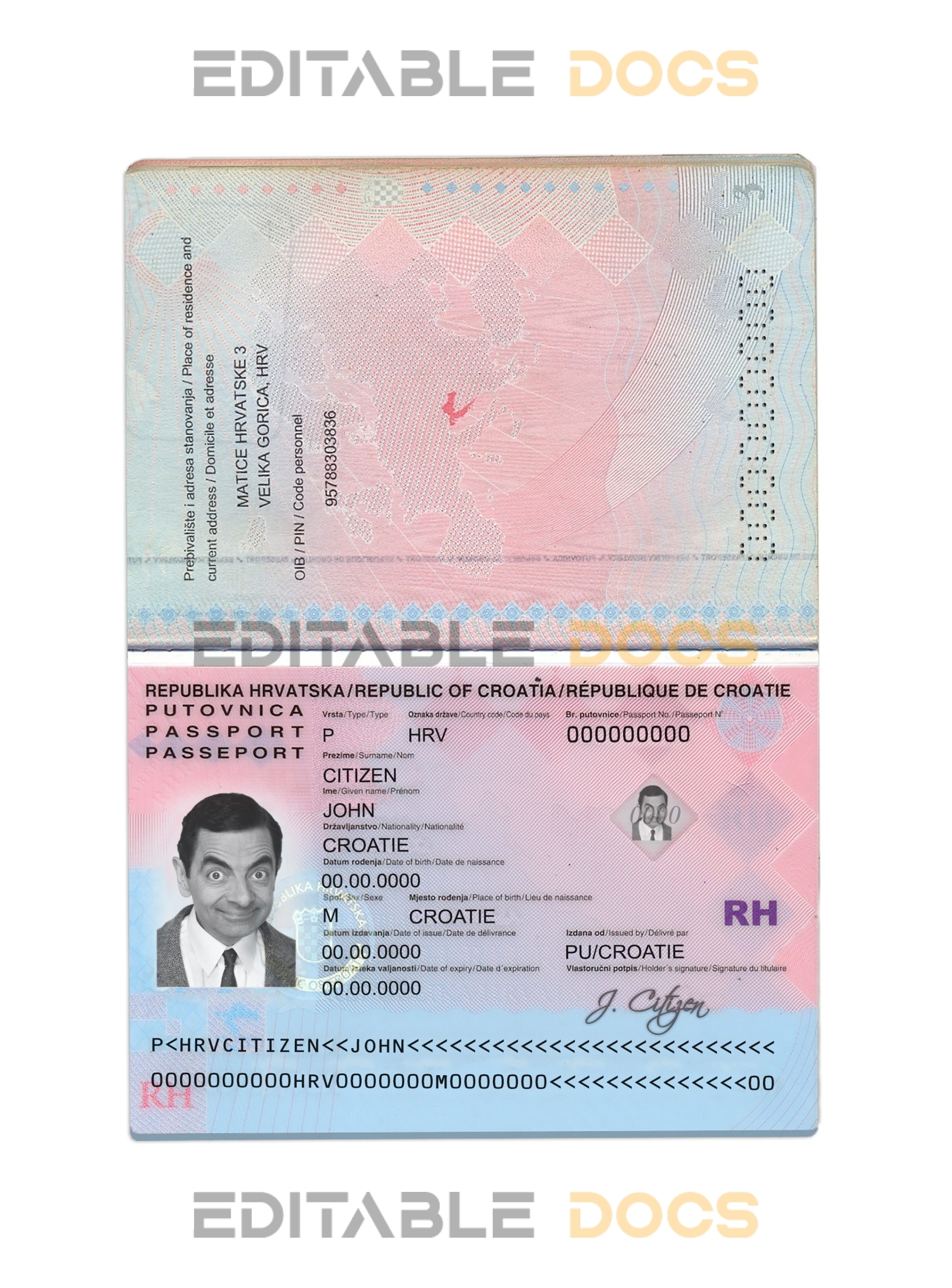 Authentic Croatia PSD Passport Template