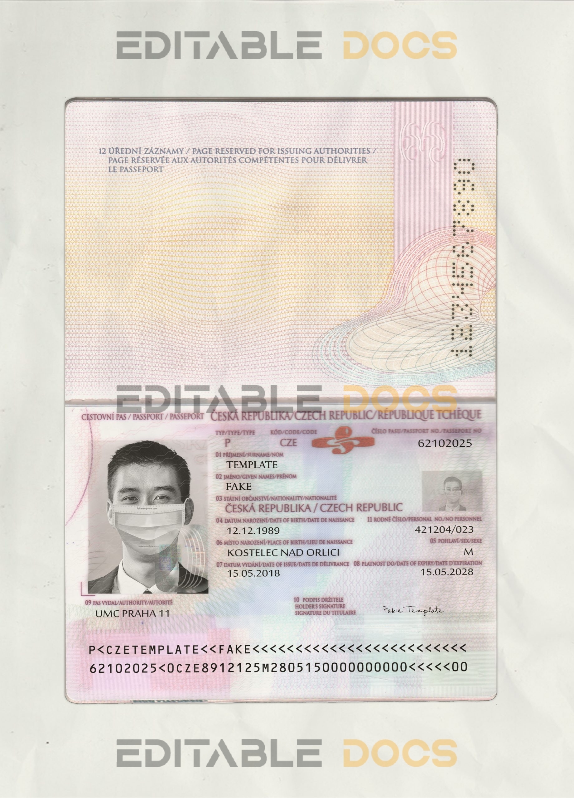 Authentic Czech PSD Passport Template