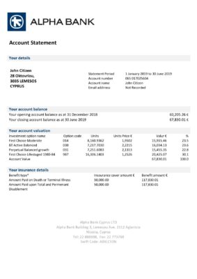 Cyprus Alpha Bank statement easy to fill template in Excel and PDF format