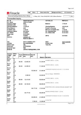 India Finacle bank statement in Excel and PDF format 2 pages 1