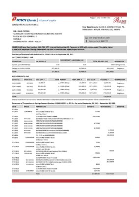 India ICICI Bank statement template in Excel and PDF format (2 pages)