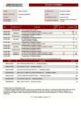 India ICICI Bank statement template in .doc and .pdf format