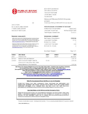 Malaysia Public Bank statement easy to fill template in Excel and PDF format