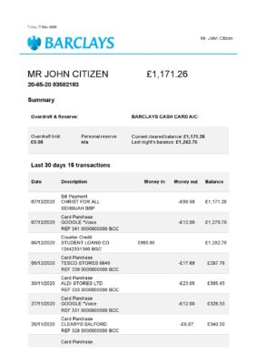 United Kingdom Barclays bank statement template in Word and PDF format, version 3 (2 pages) 1
