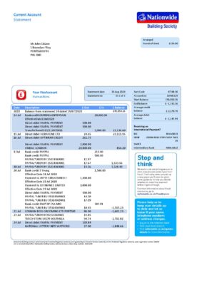 United Kingdom Nationwide bank statement template in .doc and .pdf format 5 pages 1