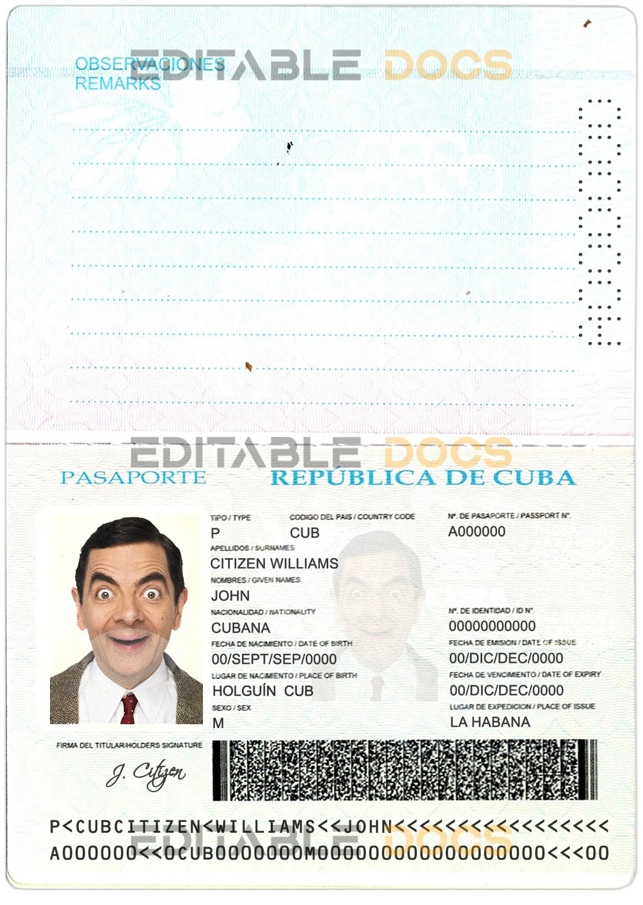Authentic Cuba PSD Passport Template