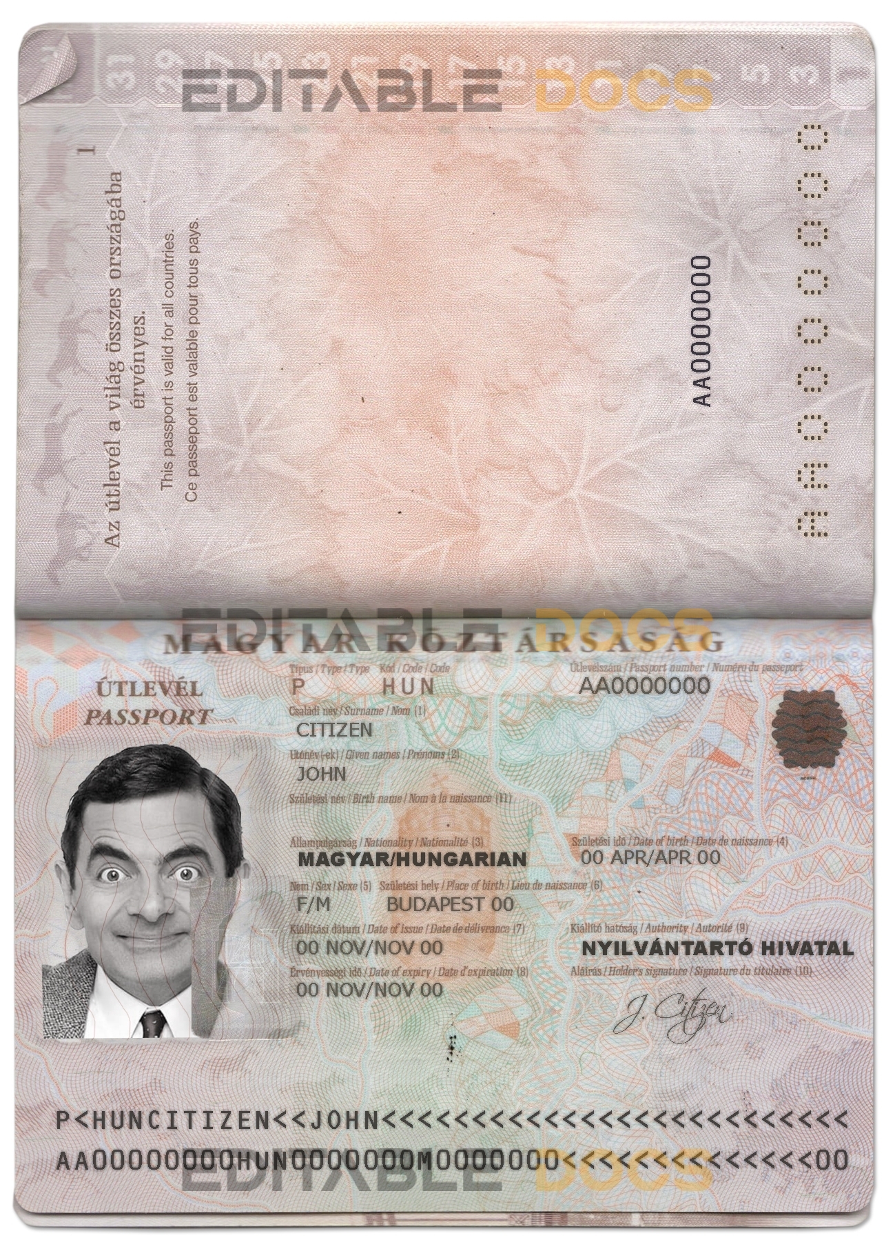 Authentic Hungary PSD Passport Template (version 2)
