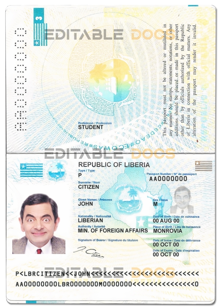 Authentic Liberia PSD Passport Template