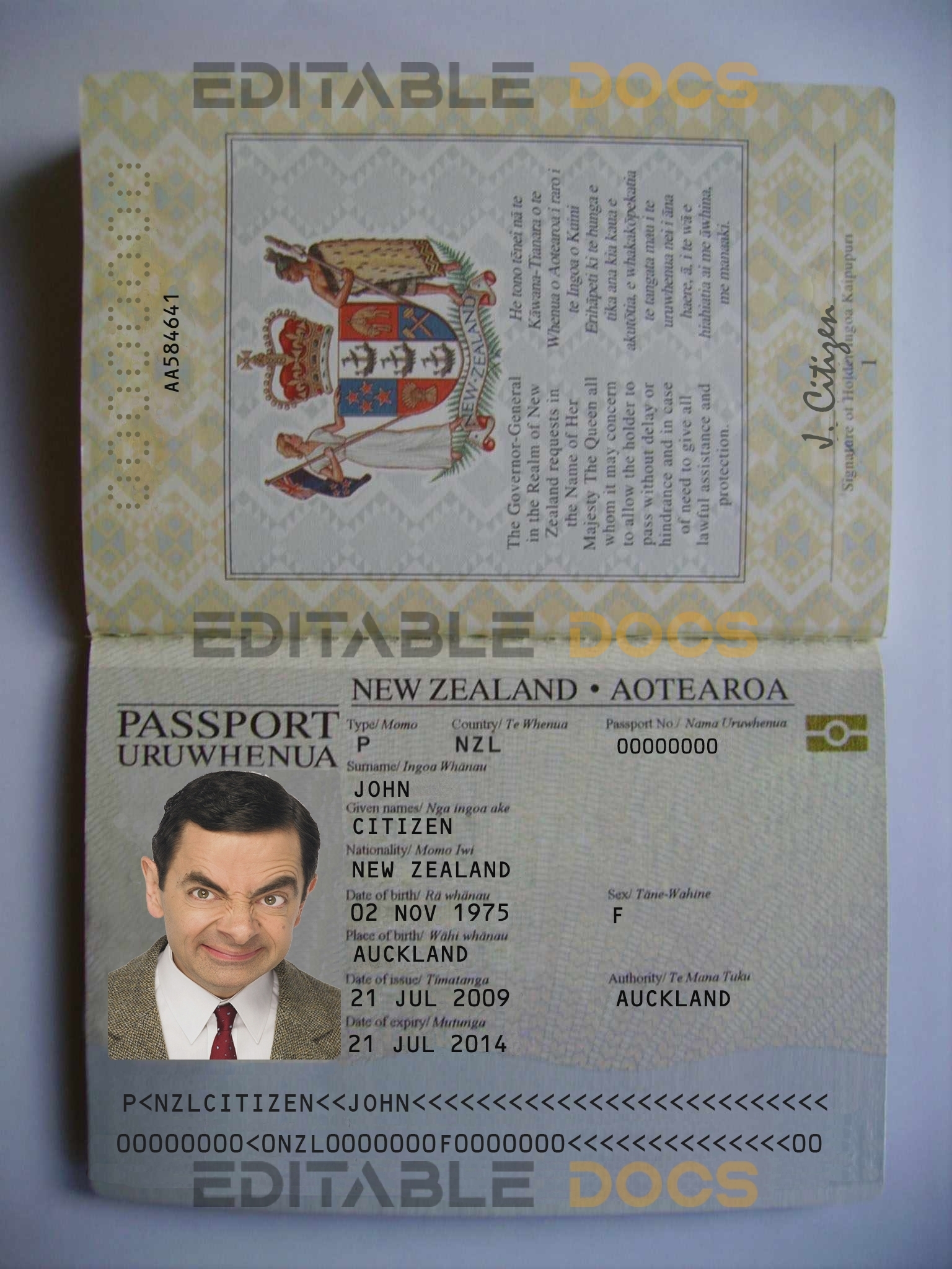Authentic New Zealand PSD Passport Template (2005-2009, photo look)