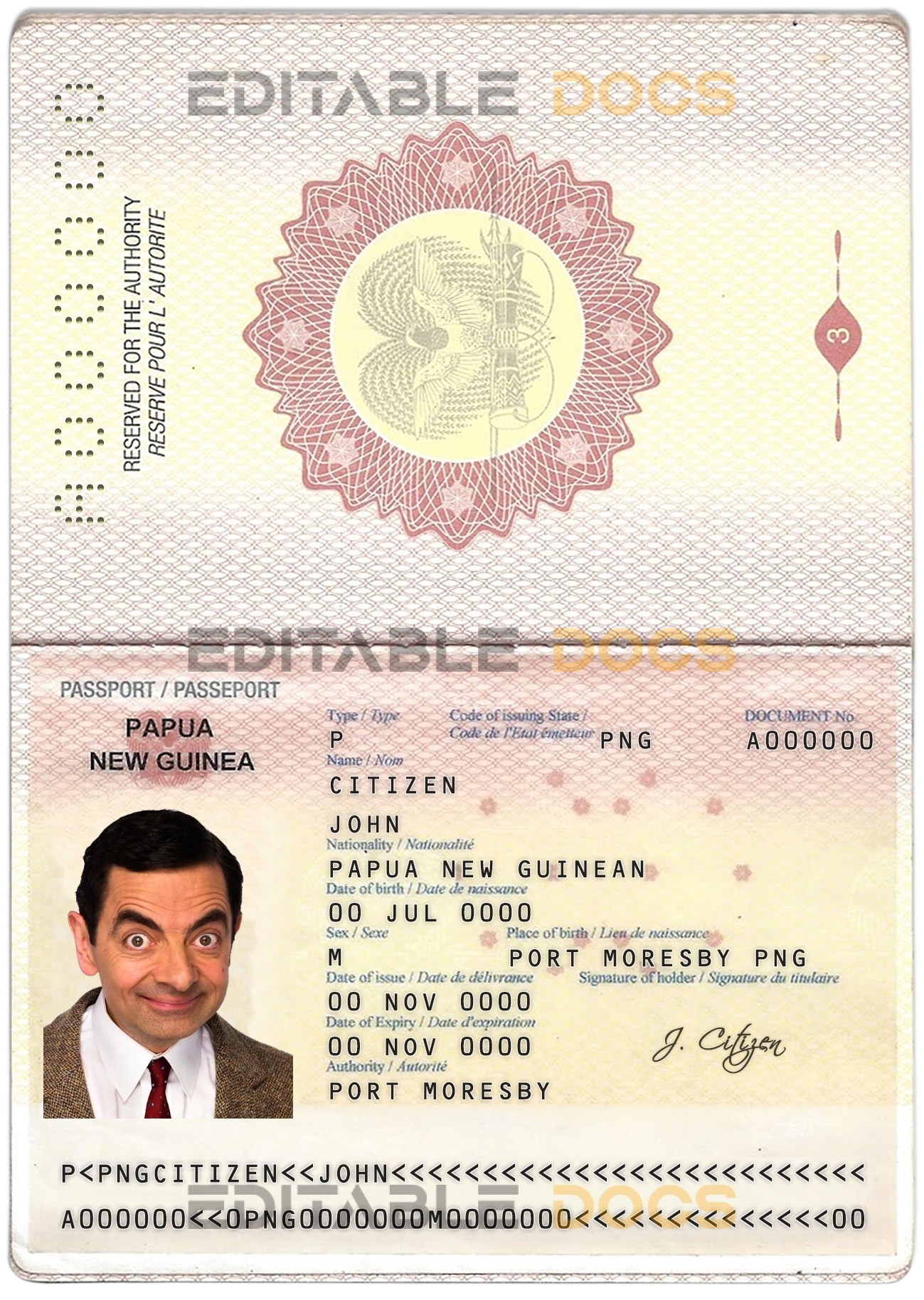 Authentic Papua New Guinea PSD Passport Template