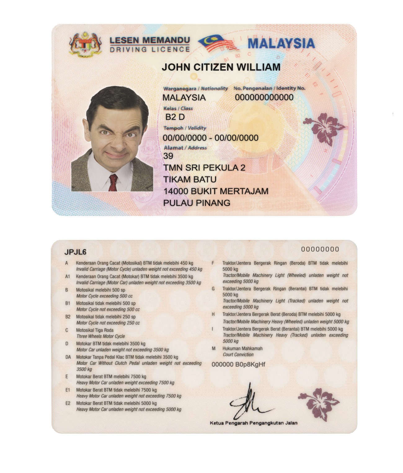 Fake Malaysia Driver License Template | PSD Layer-Based