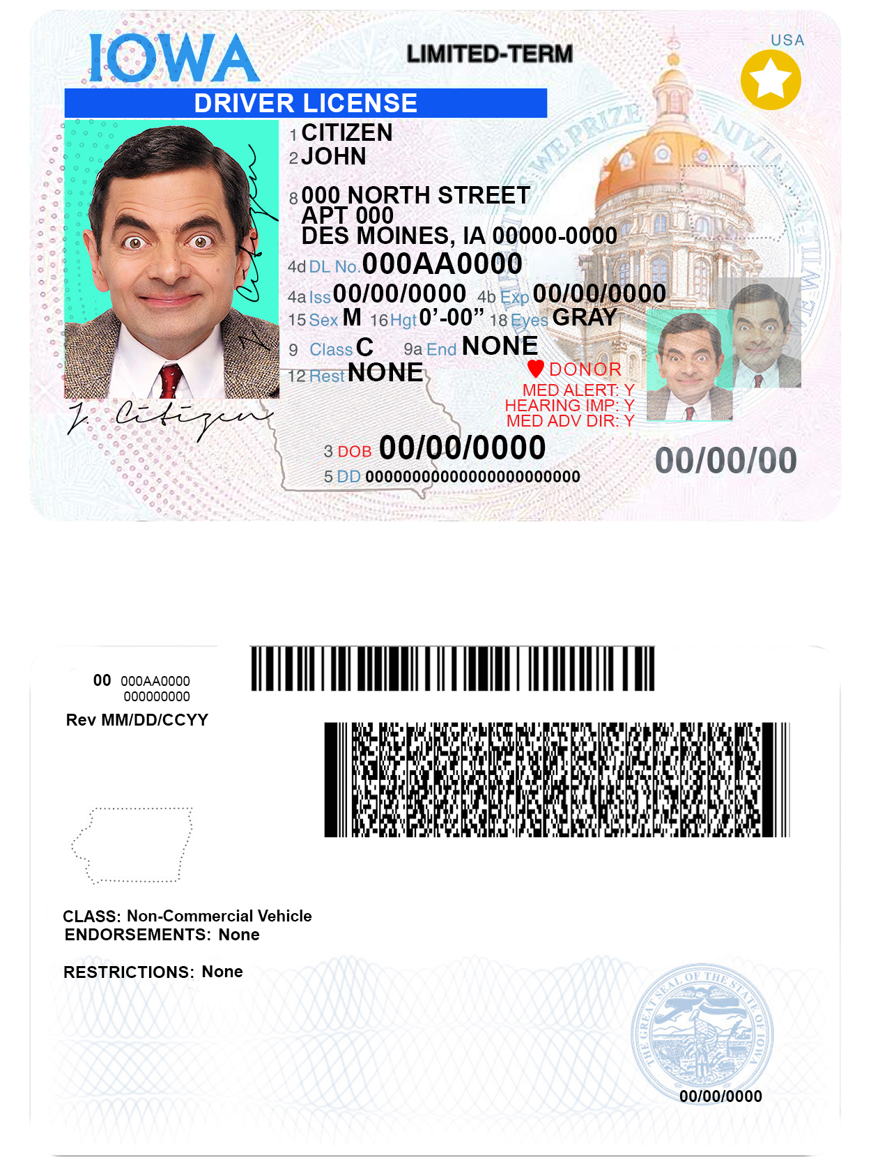 Fake USA Iowa Driver License Template | PSD Layer-Based