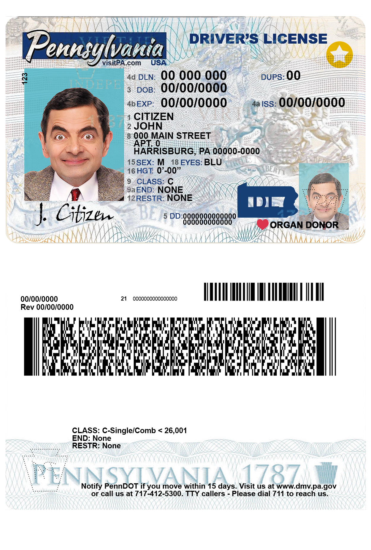 Fake USA Pennsylvania state Driver License Template | PSD Layer-Based