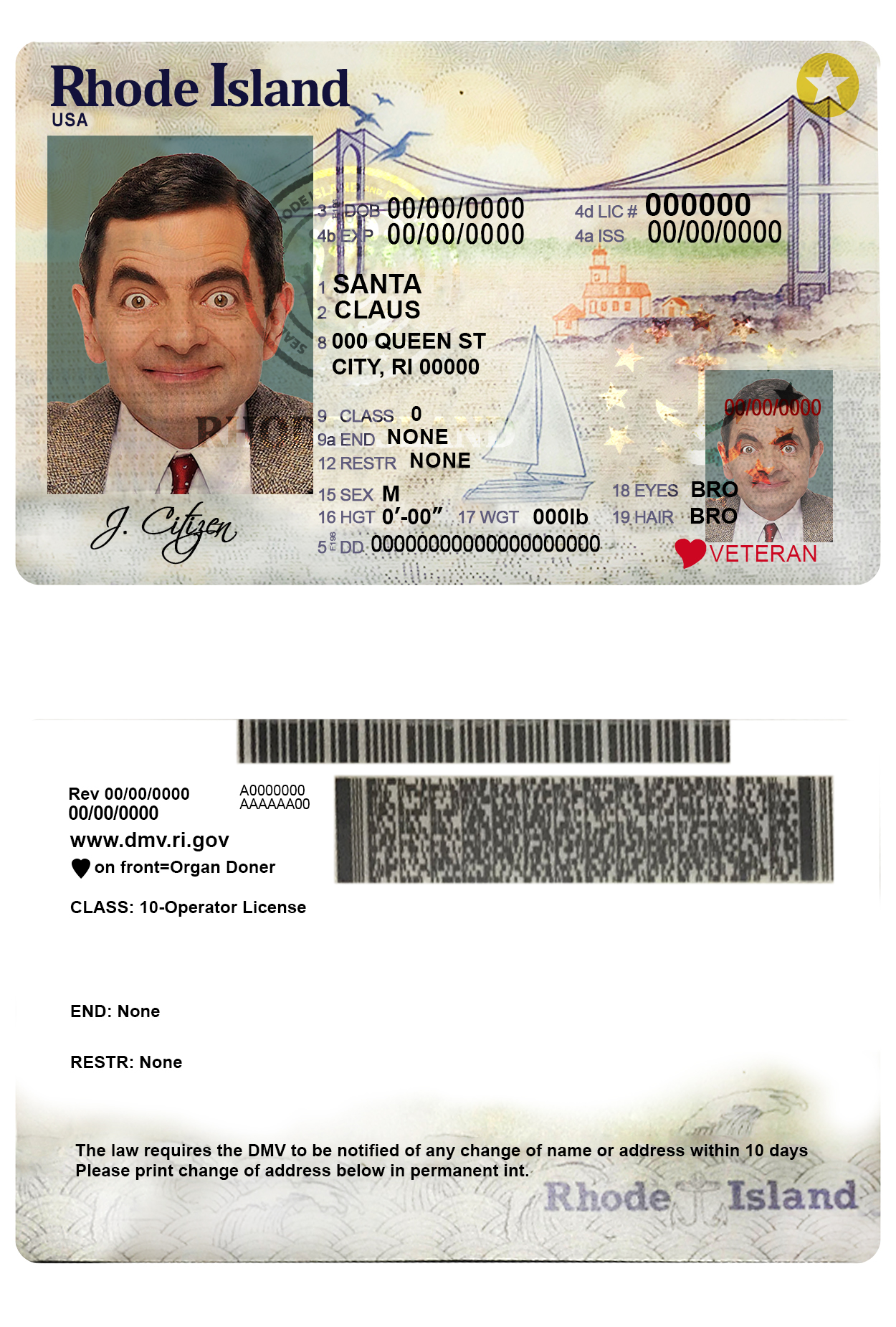 Fake USA Rhode Island state Driver License Template | PSD Layer-Based