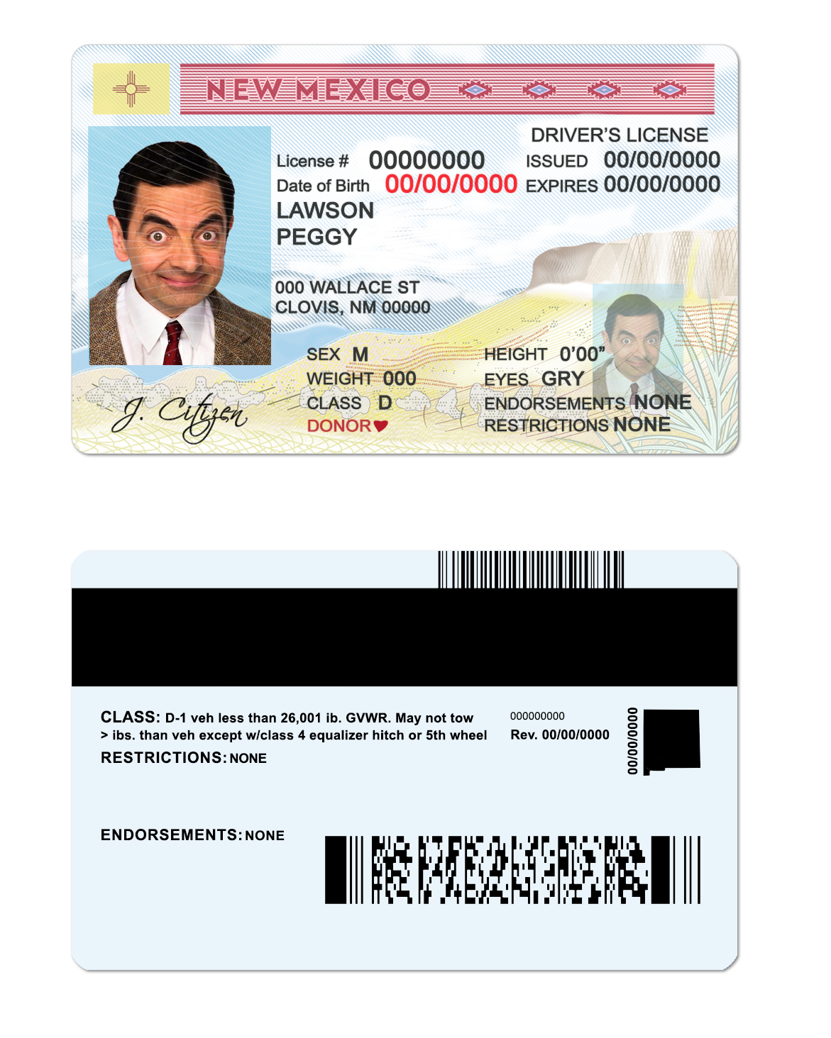 Fake USA State New Mexico Driver License Template | PSD Layer-Based