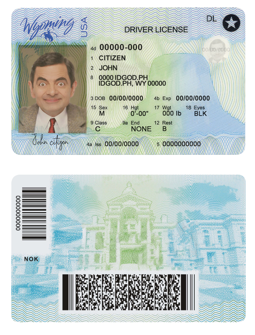 Fake USA Wyoming state Driver License Template (2020 – present) | PSD Layer-Based