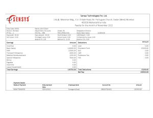 India Sensys technologies Pvt IT technologies pay stub Word and PDF template