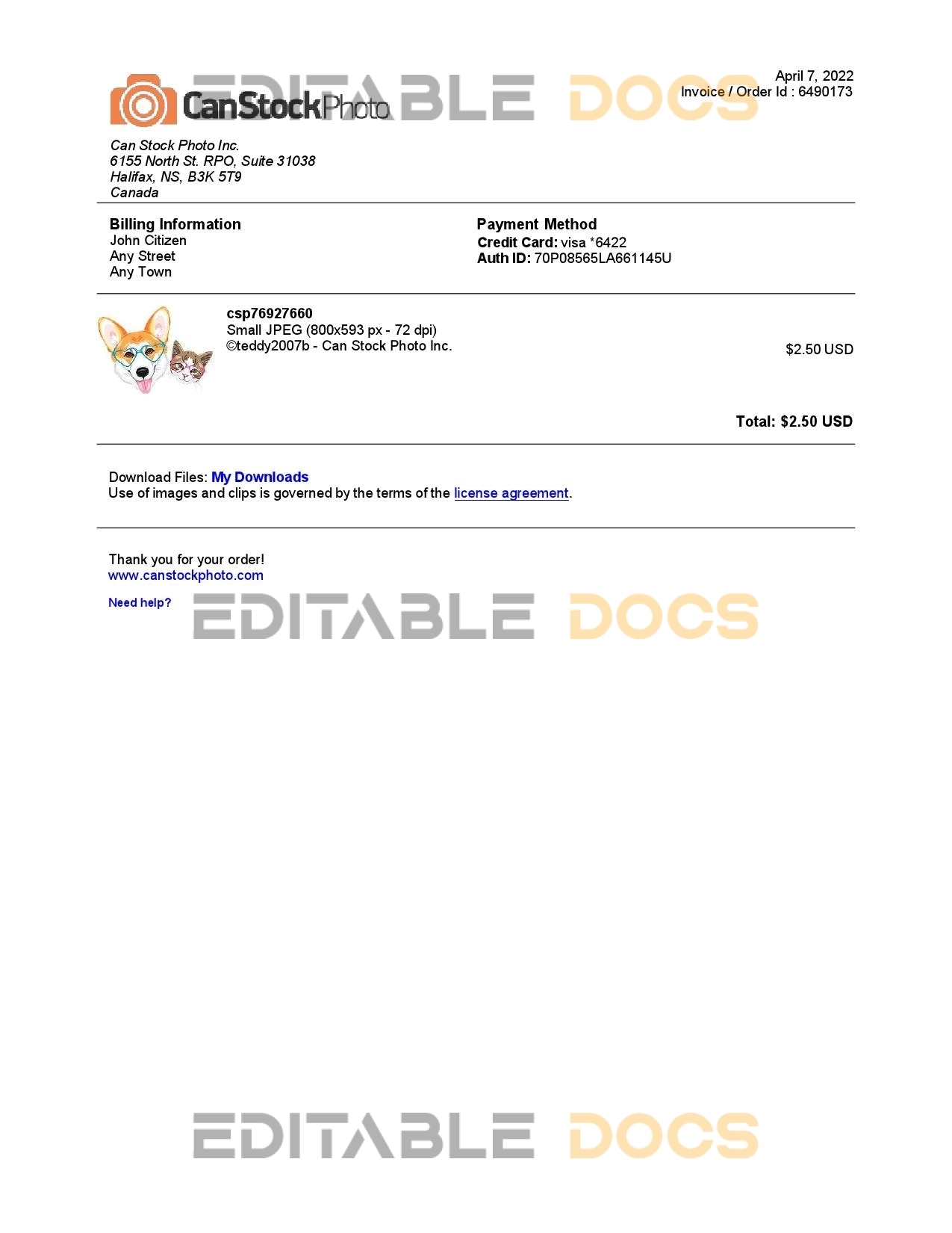 USA Canada Can Stock Photo invoice template in Word and PDF format, fully editable