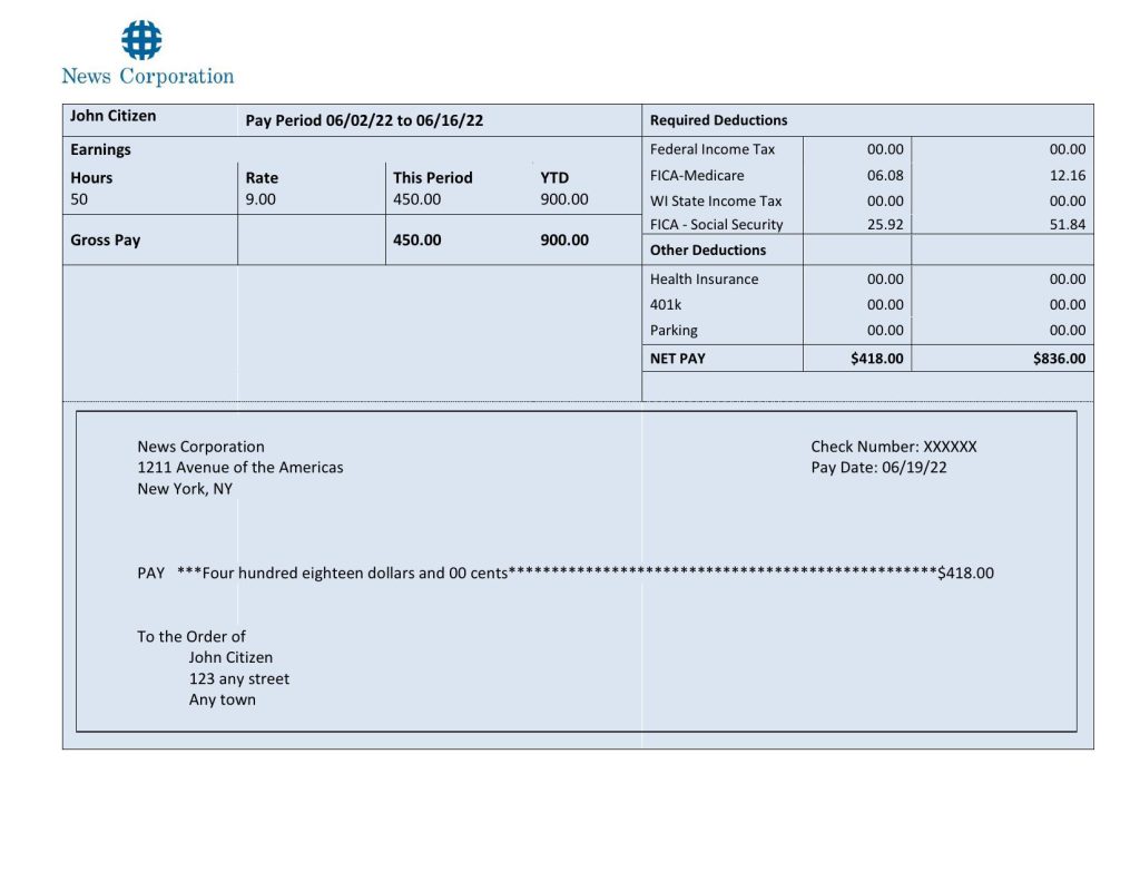 USA media company employee sheet template in Word and PDF format